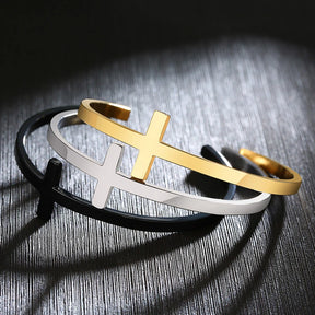 Pulseira unissex design de cruz em aço