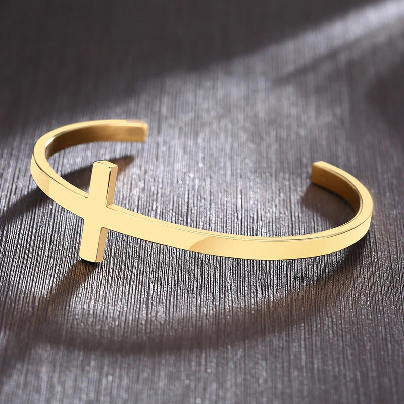 Pulseira unissex design de cruz em aço