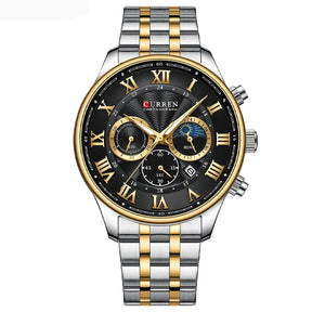 Relógio masculino fases da lua com pulseira em aço