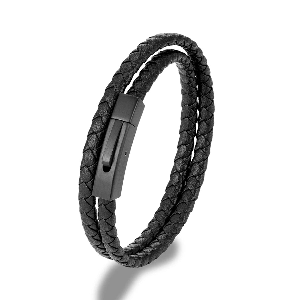 Pulseira Dupla em couro transado com fecho em metal