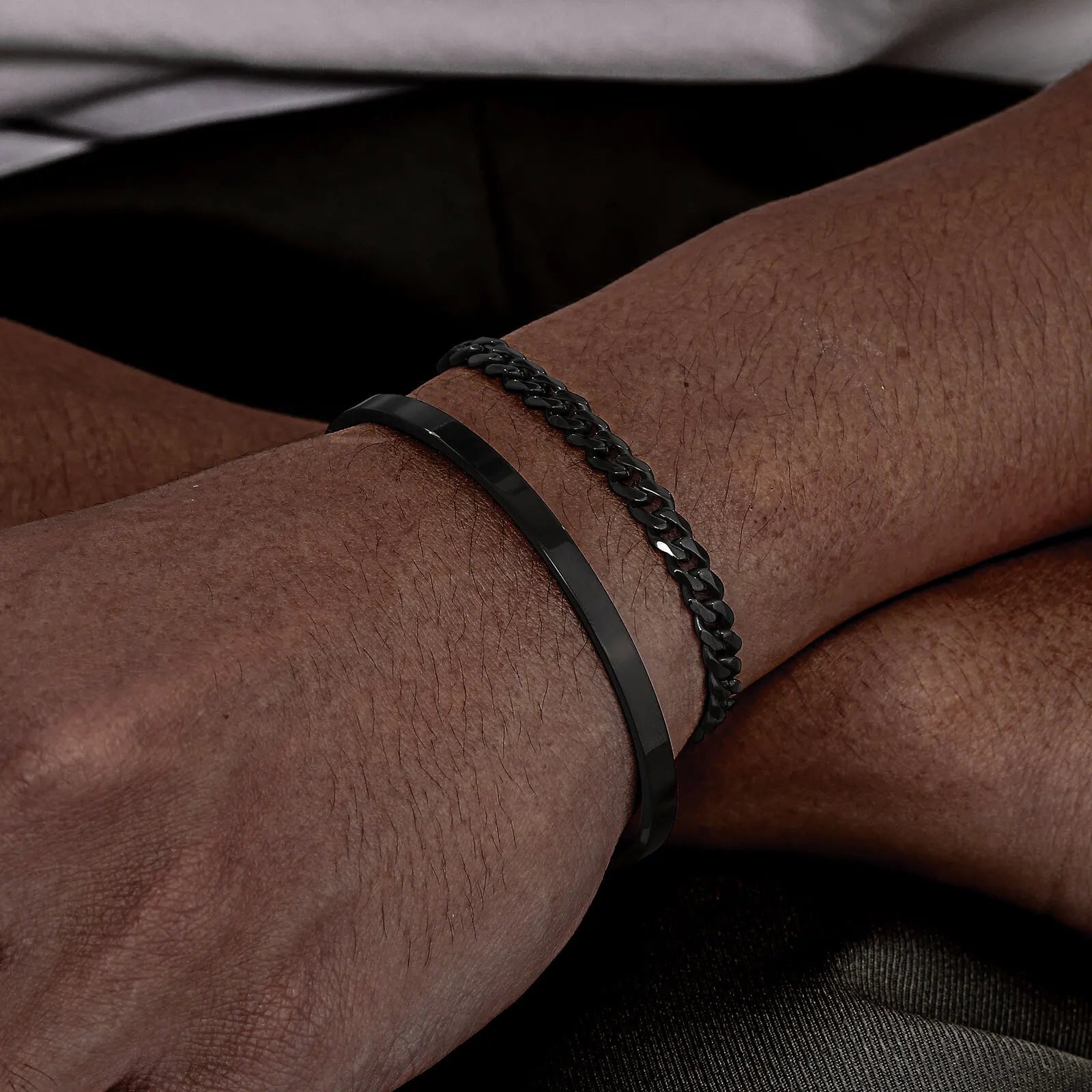 Kit de Bracelete + pulseira Cubana 5mm em aço