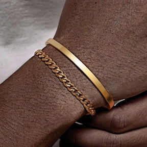 Kit de Bracelete + pulseira Cubana 5mm em aço