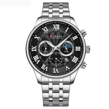 Relógio masculino fases da lua com pulseira em aço