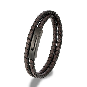 Pulseira Dupla em couro transado com fecho em metal