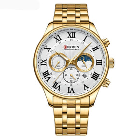 Relógio masculino fases da lua com pulseira em aço