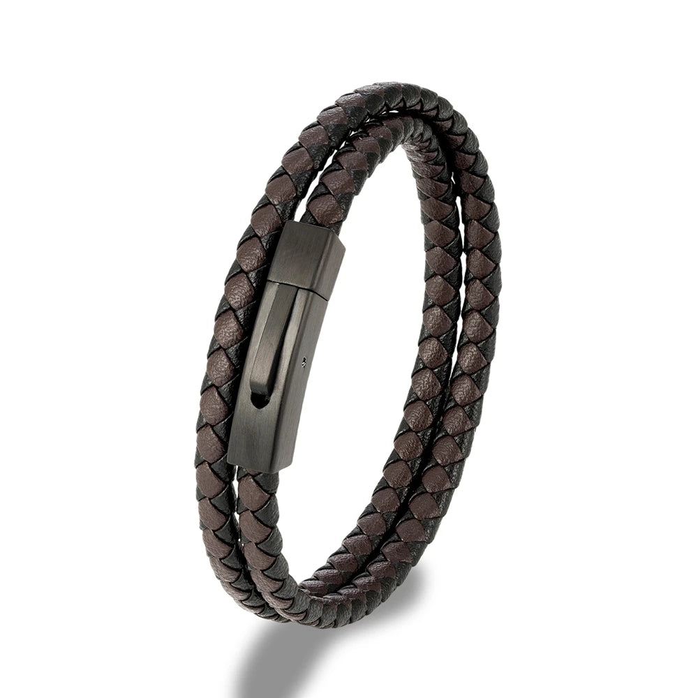 Pulseira Dupla em couro transado com fecho em metal
