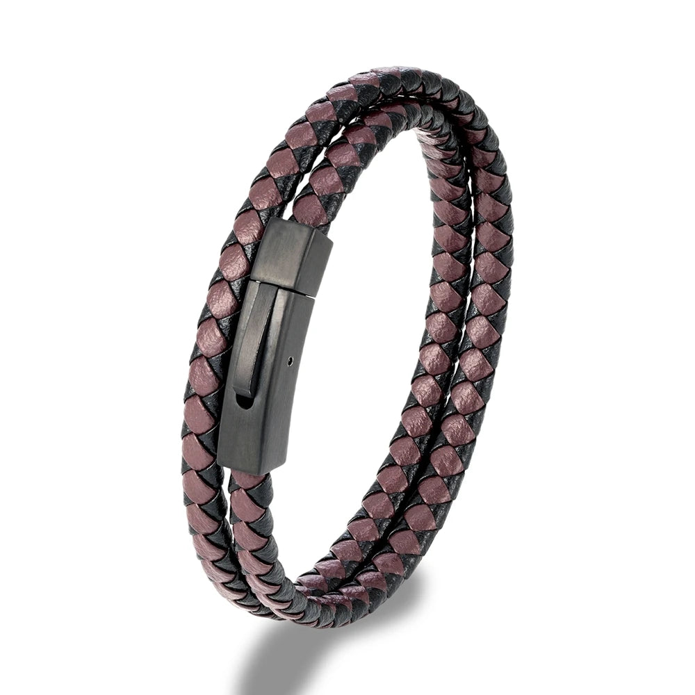 Pulseira Dupla em couro transado com fecho em metal