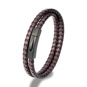 Pulseira Dupla em couro transado com fecho em metal