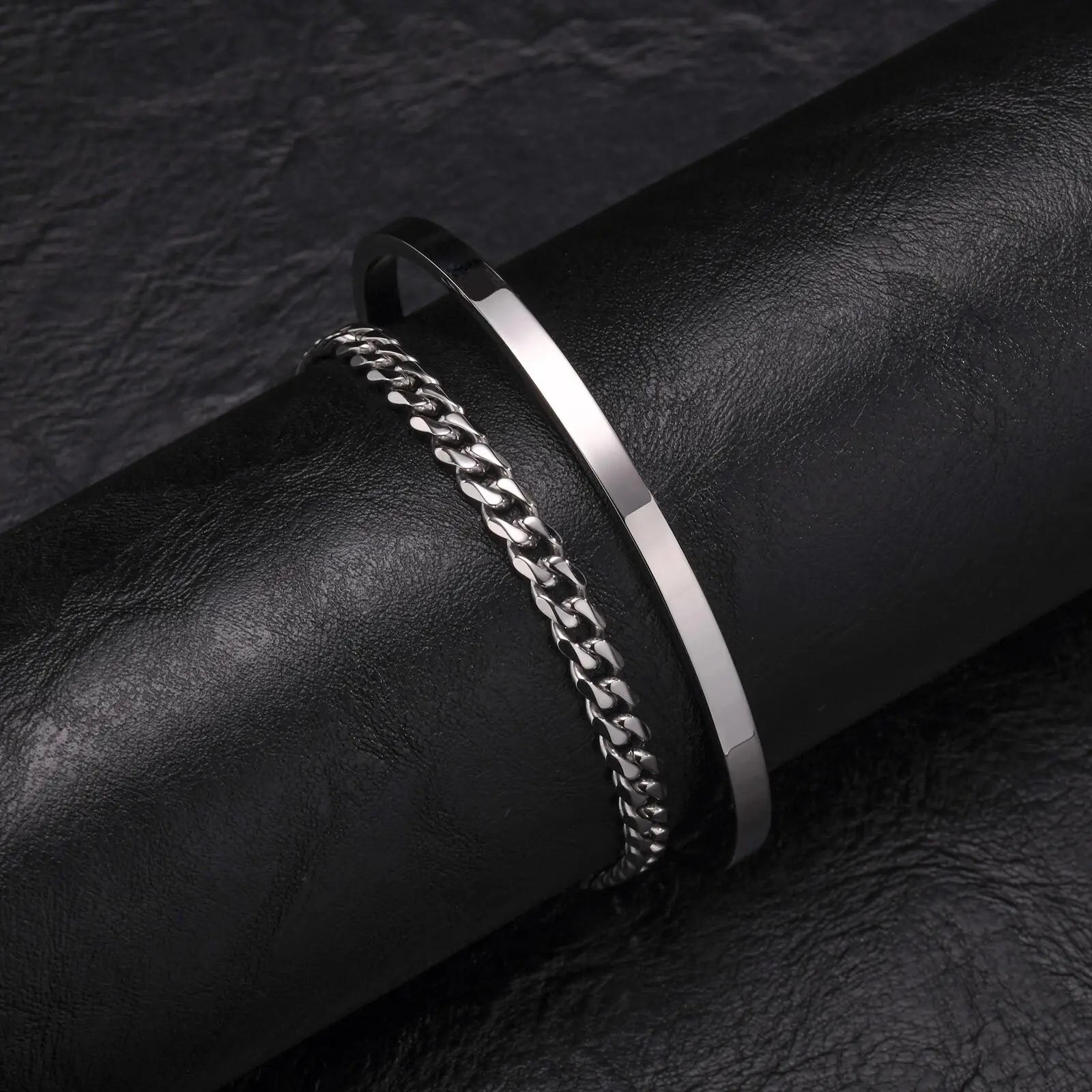 Kit de Bracelete + pulseira Cubana 5mm em aço