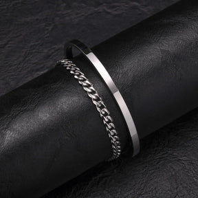 Kit de Bracelete + pulseira Cubana 5mm em aço