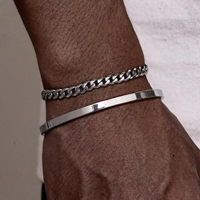 Kit de Bracelete + pulseira Cubana 5mm em aço