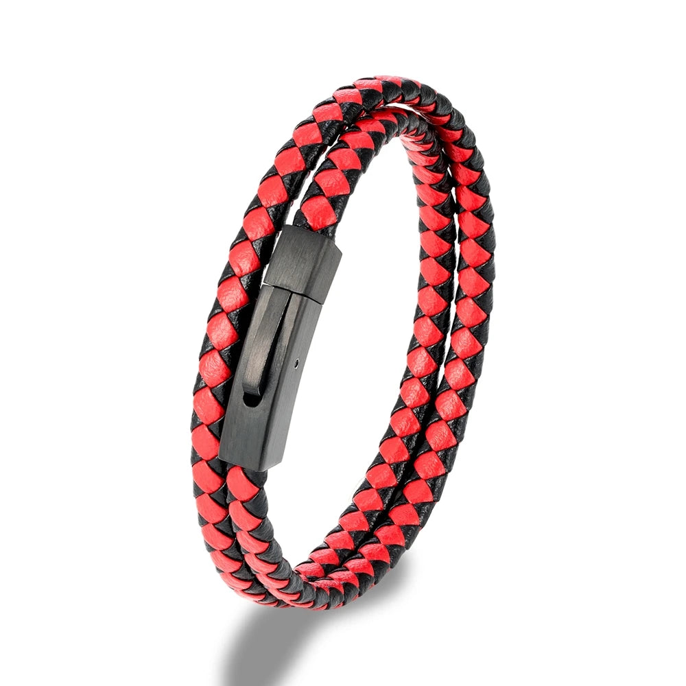 Pulseira Dupla em couro transado com fecho em metal