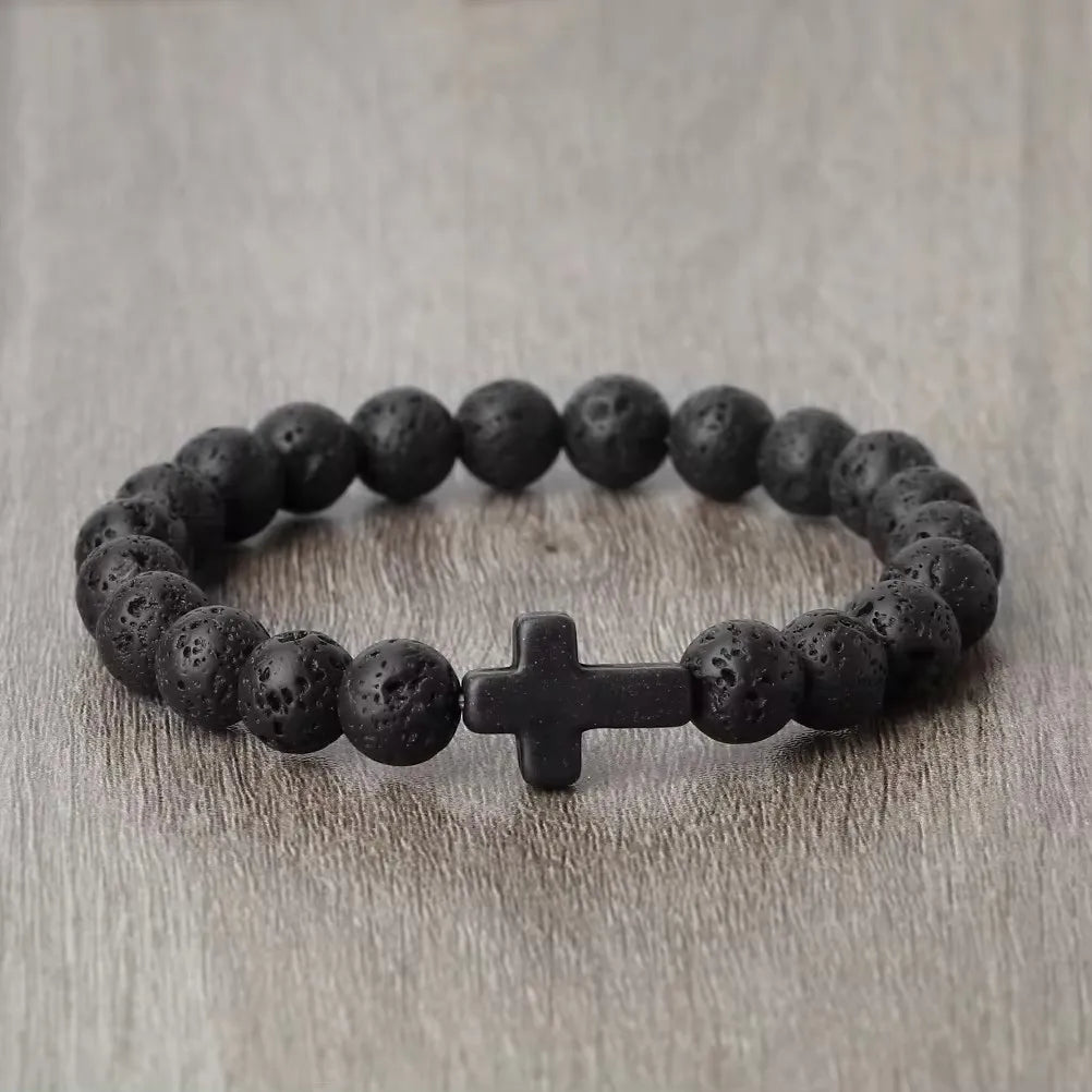 Bracelete com crucifixo e pedra natural