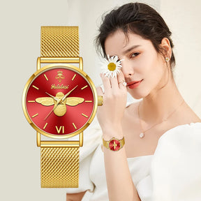 Relógio feminino Abelha Dourada tamanho de 32mm