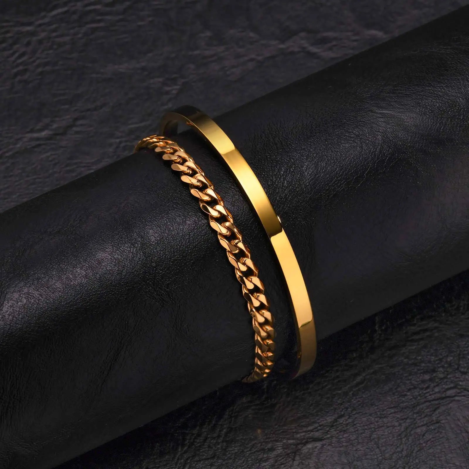 Kit de Bracelete + pulseira Cubana 5mm em aço