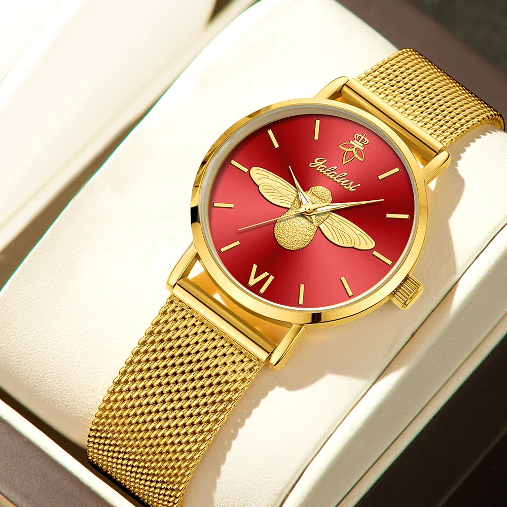 Relógio feminino Abelha Dourada tamanho de 32mm