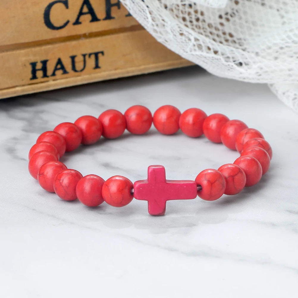 Bracelete com crucifixo e pedra natural