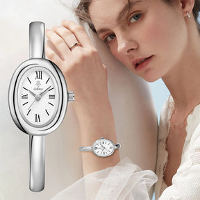Bracelete relógio feminino caixa oval com pulseira de 5mm