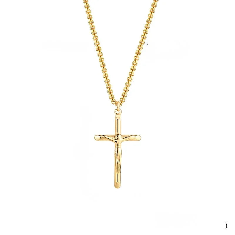 Colar com pingente de crucifixo em aço