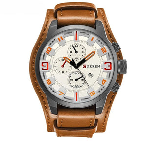 Relógio masculino com pulseira militar em couro