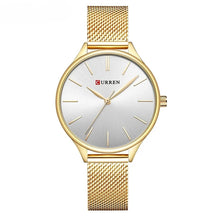 Relógio feminino minimalista com pulseira em malha de aço