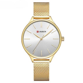 Relógio feminino minimalista com pulseira em malha de aço