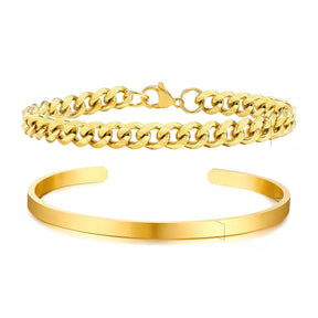 Kit de Bracelete + pulseira Cubana 5mm em aço