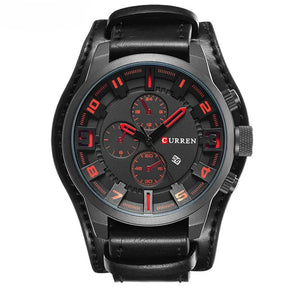 Relógio masculino com pulseira militar em couro