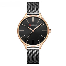 Relógio feminino minimalista com pulseira em malha de aço