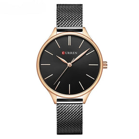Relógio feminino minimalista com pulseira em malha de aço
